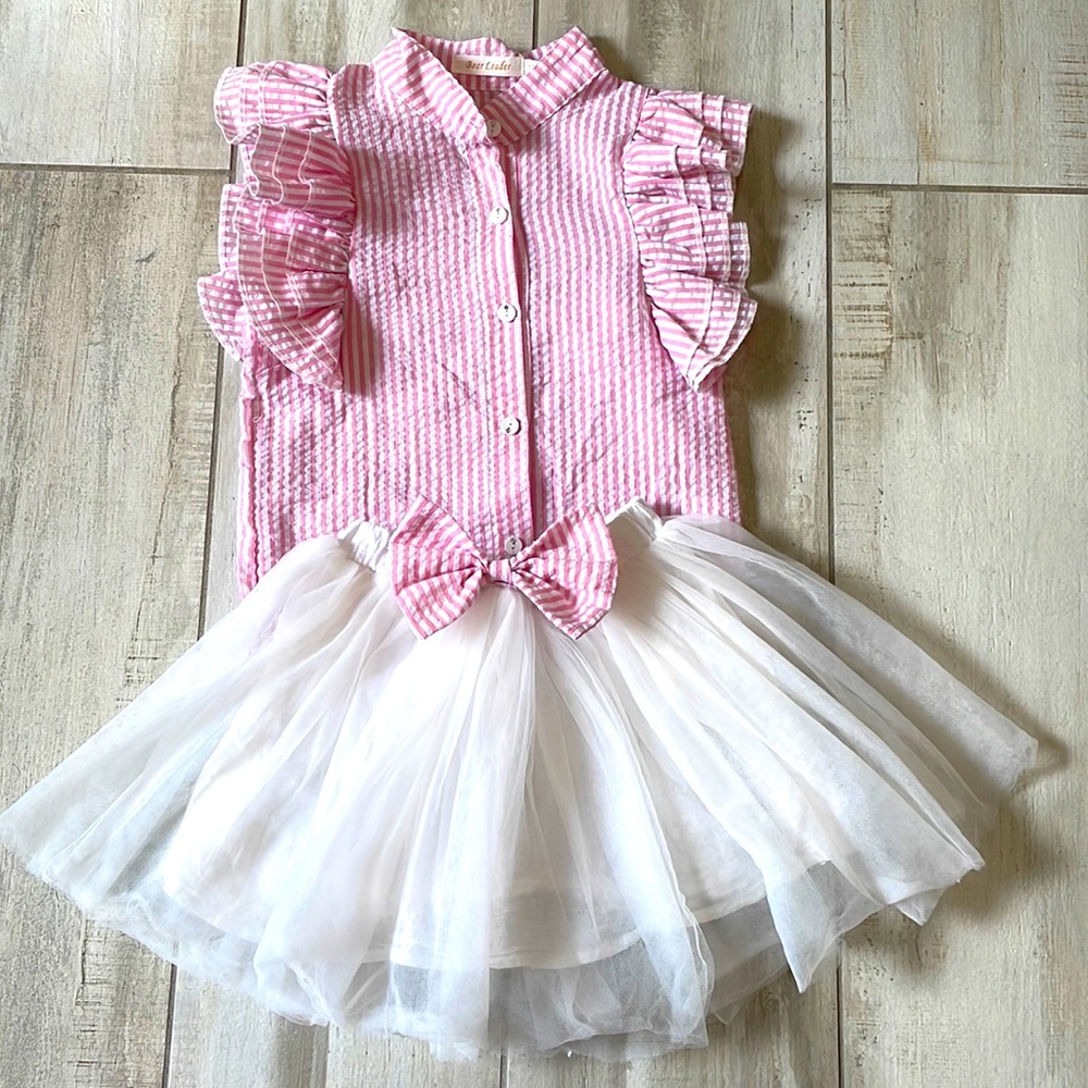 Pink seersucker top and tulle skirt